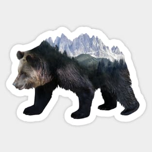 Dramabite Bear Double Exposure Surreal Wildlife Animal Mountains Sticker